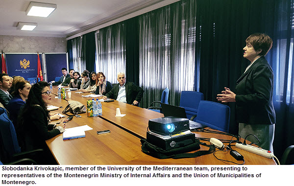Slobodanka Krivokapic, member of the University of the Mediterranean team, presenting to representatives of the Montenegrin Ministry of Internal Affairs and the Union of Municipalities of Montenegro.